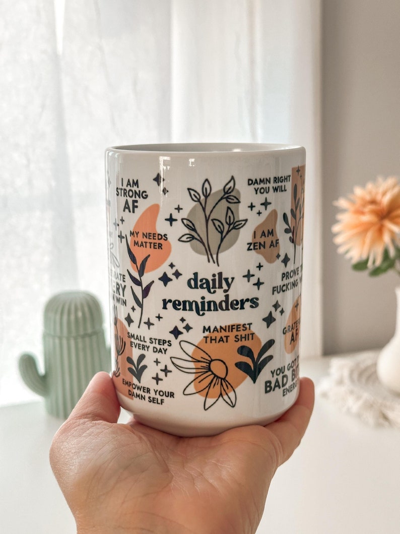 Mental Health mug Daily Affirmations Glass cup 15oz Daily affirmations mug gift for her best friend tumbler Mental health giftful mug