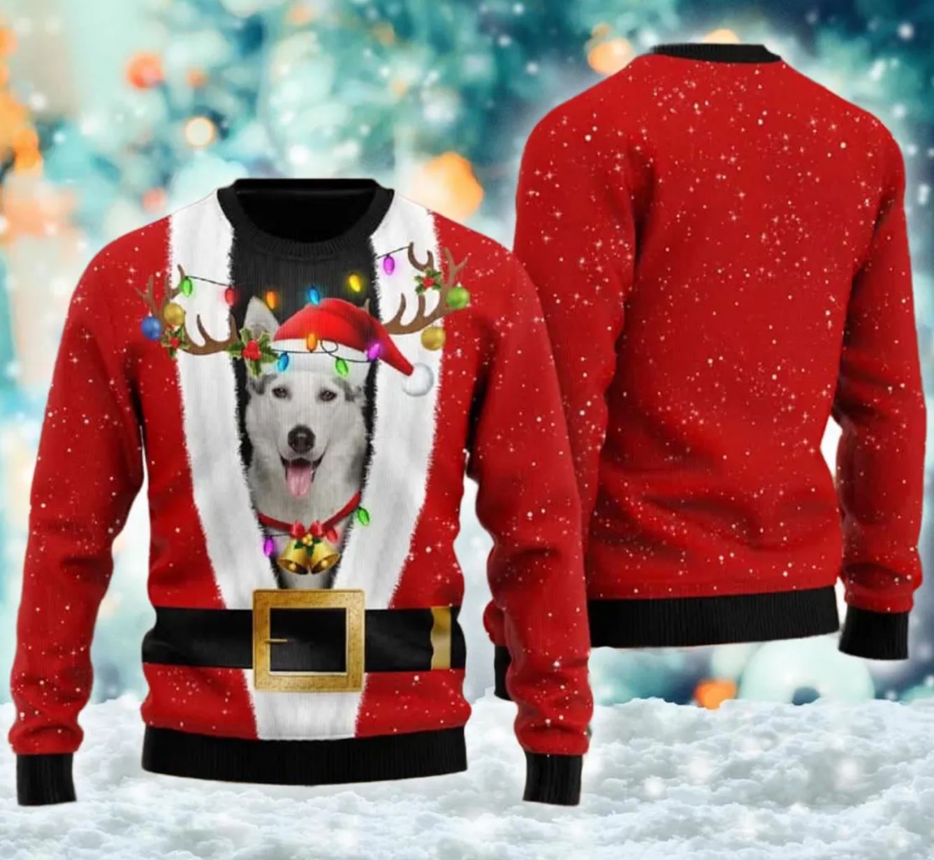 Siberian Husky Reindeer Red Ugly Christmas Sweater Siberian Husky Reindeer Red Ugly Christmas Sweater