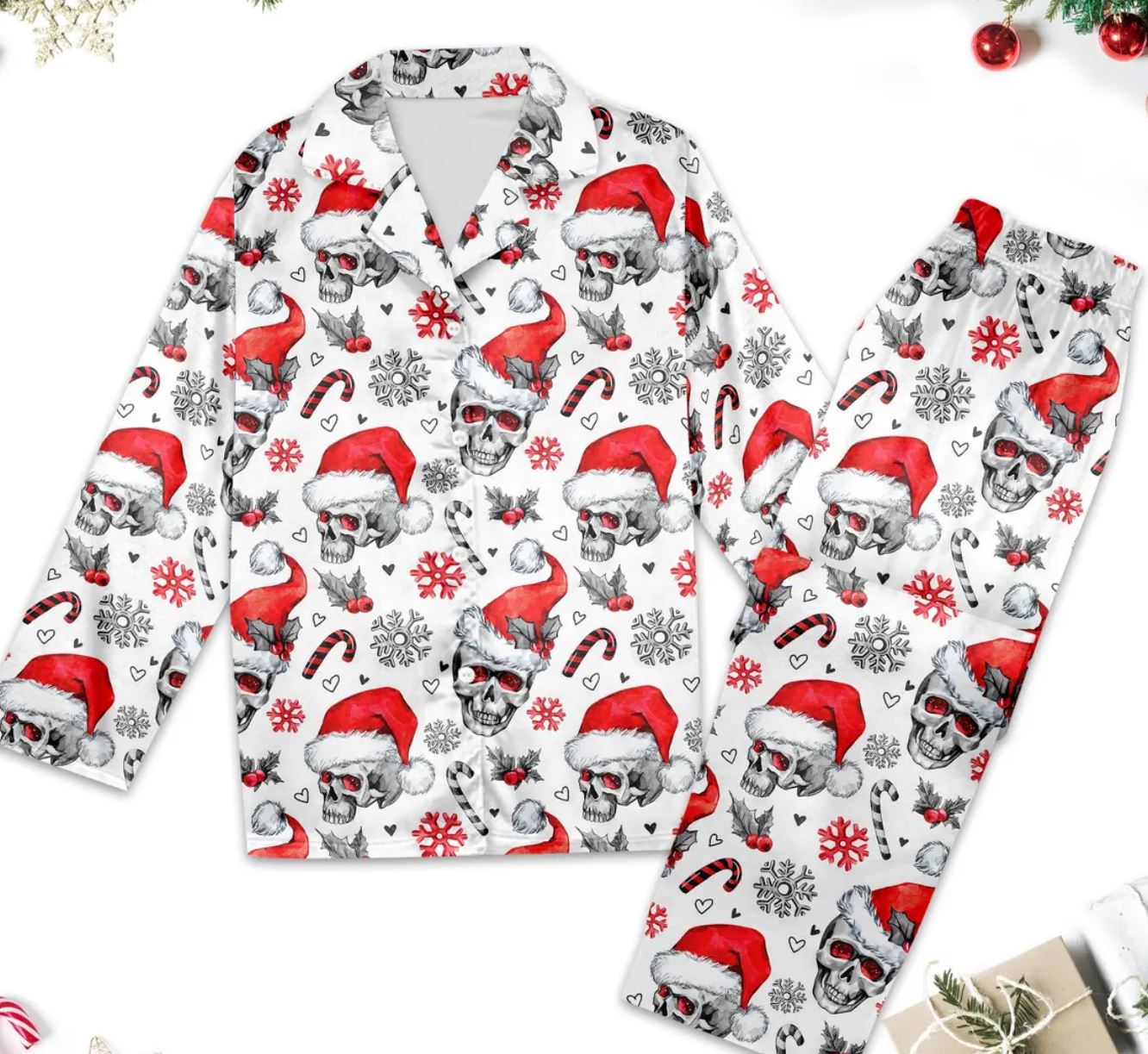 Skulls Christmas Holiday Pajamas Set Skulls Christmas Holiday Pajamas Set